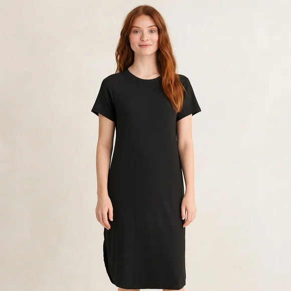 Nwt Black T-Shirt Stretchy Short Sleeve Midi Dress M | Color: Black | Size: M | Shandyandco's Closet Dresses | Nwt Black Tshirt Stretchy Short Sleeve Midi Dress M | Poshmark